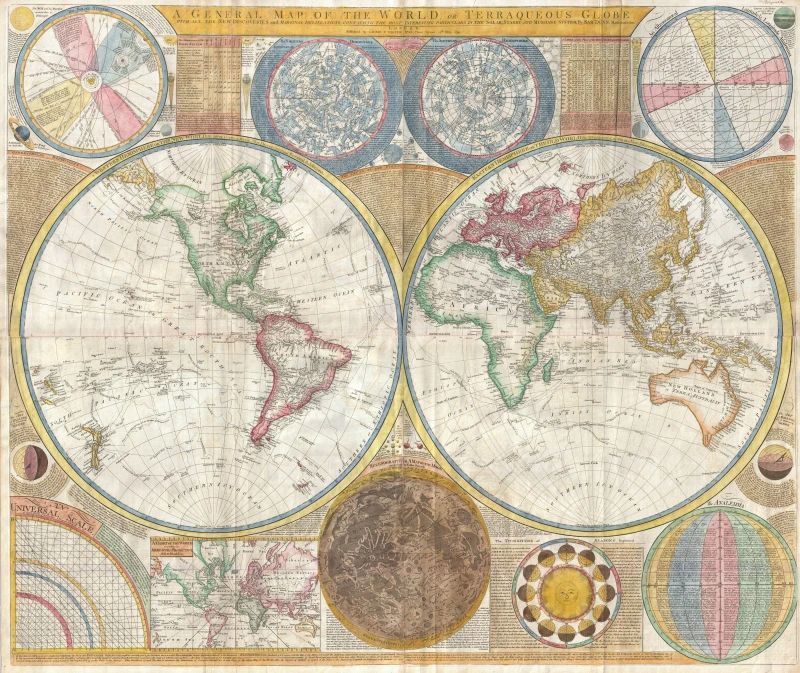 Antique world map illustrating the interconnected nature of the indie web, by Samuel Dunn from 1794, artist Thomas Kitchin