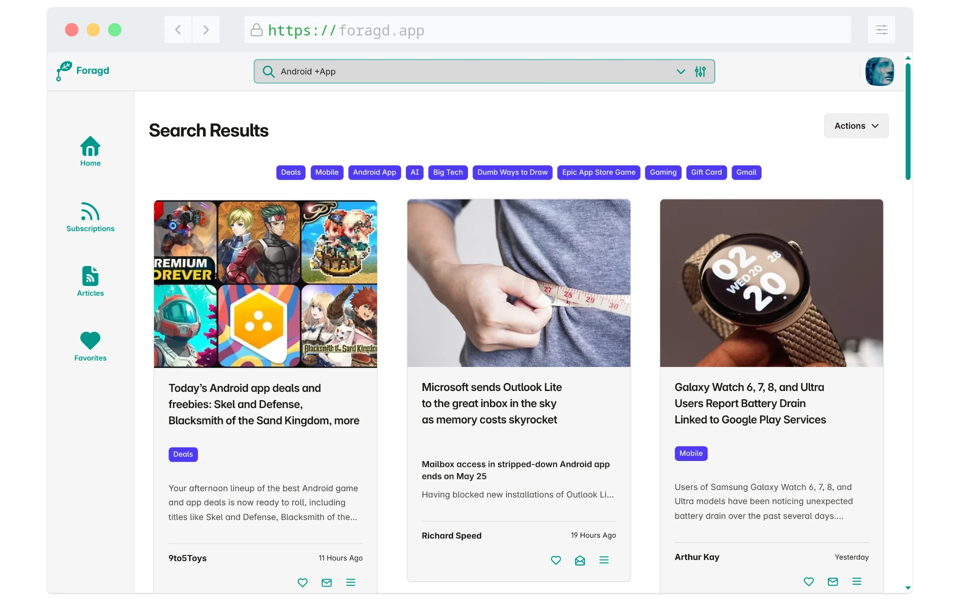 Screenshots of search subscription page