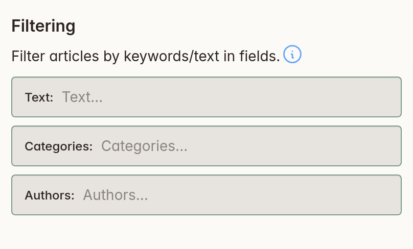 Screenshot of subscription filtering options